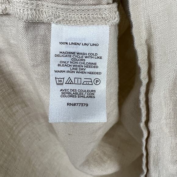 Ann Taylor Women’s S Tan 100% Linen Framed Popover Short Sleeve Blouse Beige - Picture 4 of 8